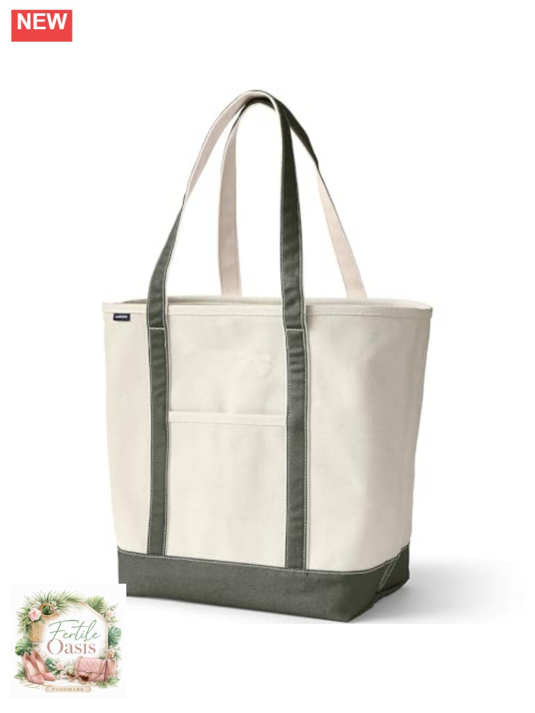 Lands' End Canvas Tote Bag Large Long Handle Cotton Structured Travel
